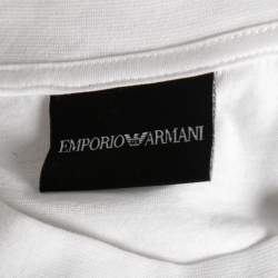 Pre Owned Emporio Armani White Cotton Logo Embroidered Crew Neck Top XL