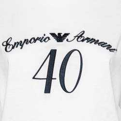 Pre Owned Emporio Armani White Cotton Logo Embroidered Crew Neck Top XL