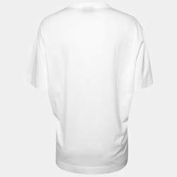 Pre Owned Emporio Armani White Cotton Logo Embroidered Crew Neck Top XL