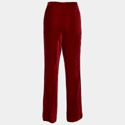 Pre Owned Emporio Armani Red Velvet Rose Appliqued Jacket & Pant Set M