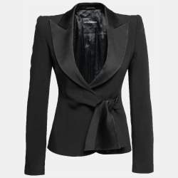Pre Owned Emporio Armani Black Acetate Side Bow Long Sleeve Blazer S