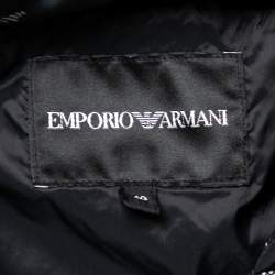 Pre Owned Emporio Armani Black Logo Printed Quilted Synthetic Bomber Jacket S