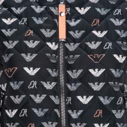 Pre Owned Emporio Armani Black Logo Printed Quilted Synthetic Bomber Jacket S