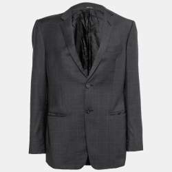 Pre Owned Emporio Armani Grey Checkered Wool Pant Suit S