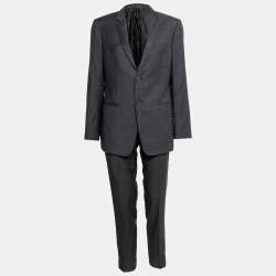 Pre Owned Emporio Armani Grey Checkered Wool Pant Suit S