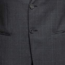 Pre Owned Emporio Armani Grey Checkered Wool Pant Suit S
