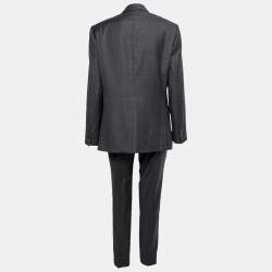 Pre Owned Emporio Armani Grey Checkered Wool Pant Suit S