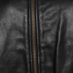 Pre Owned Emporio Armani Black Leather Zio Front Biker Jacket XL