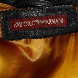 Pre Owned Emporio Armani Black Leather Zio Front Biker Jacket XL