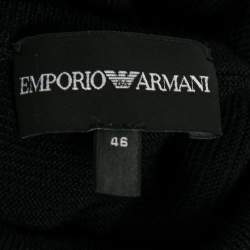 Pre Owned Emporio Armani Black Wool Knit Velvet Trimmed Turtle Neck Sweater L