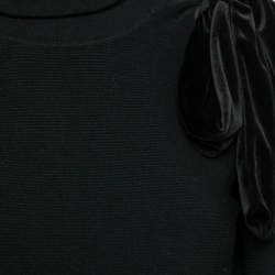 Pre Owned Emporio Armani Black Wool Knit Velvet Trimmed Turtle Neck Sweater L