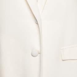 Pre Owned Emporio Armani Cream Crepe & Silk Knit Paneled Button Front Jacket M 