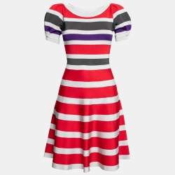 Pre Owned Emporio Armani Multicolor Striped Knit Flared Dress S