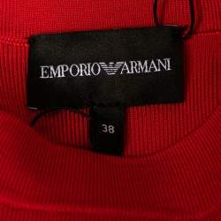Pre Owned Emporio Armani Red Knit Puff Sleeve Flared Dress S