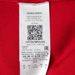 Pre Owned Emporio Armani Red Knit Puff Sleeve Flared Dress S