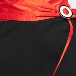 Pre Owned Emporio Armani Black & Red Wool & Silk Short Skirt L