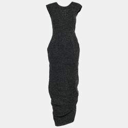 Emporio Armani Black Patterned Wool & Crepe Maxi Dress S