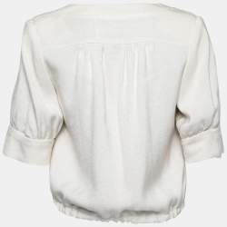 Pre Owned Emporio Armani Cream Knit Pocketed Button Front Jacket S