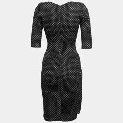 Pre Owned Emporio Armani Black Knit Polka Dots Ruffle Detail Midi Dress M