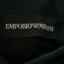 Pre Owned Emporio Armani Black Tulle Floral Appliqued Gathered Waist Top M