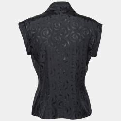 Pre Owned Emporio Armani Black Printed Silk Button Front Top M