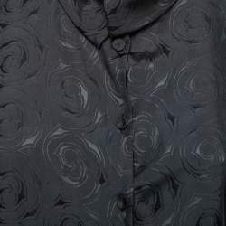 Pre Owned Emporio Armani Black Printed Silk Button Front Top M