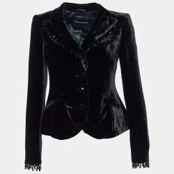 Pre Owned Emporio Armani Black Velvet Bead Tasseled Blazer S