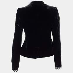 Pre Owned Emporio Armani Black Velvet Bead Tasseled Blazer S
