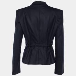 Pre Owned Emporio Armani Navy Blue Wool Belted Blazer L