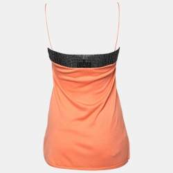 Pre Owned Emporio Armani Orange Beaded Detail Sleeveless Knit Top S