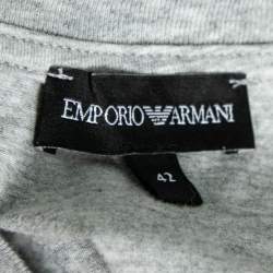 Pre Owned Emporio Armani Grey Stretch Cotton Logo Embellished T-Shirt M