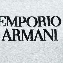 Pre Owned Emporio Armani Grey Stretch Cotton Logo Embellished T-Shirt M