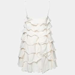 Pre Owned Emporio Armani Cream Silk Ruffled Tiered Sleeveless Mini Dress M