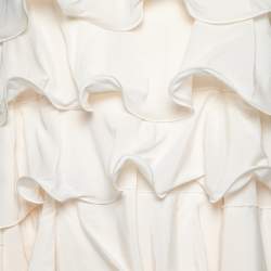 Pre Owned Emporio Armani Cream Silk Ruffled Tiered Sleeveless Mini Dress M