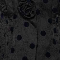 Pre Owned Emporio Armani Black Floral Jacquard Velvet Polka Dot Jacket & Skirt Set S