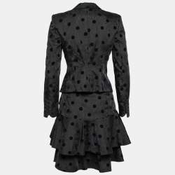 Pre Owned Emporio Armani Black Floral Jacquard Velvet Polka Dot Jacket & Skirt Set S