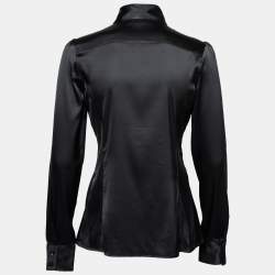 Pre Owned Emporio Armani Black Stretch Silk Button Front Shirt M