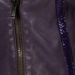 Pre Owned Emporio Armani Purple Leather Zip Front Jacket M
