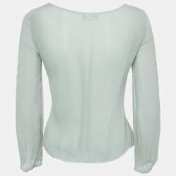 Pre Owned Emporio Armani Light Green Crinkled Chiffon Long Sleeve Blouse S