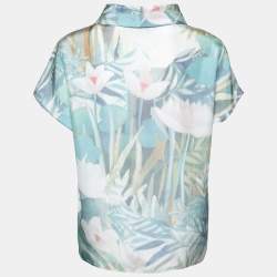 Pre Owned Emporio Armani Light Blue Floral Printed Silk Top M