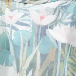 Pre Owned Emporio Armani Light Blue Floral Printed Silk Top M