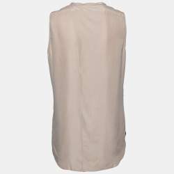 Pre Owned Emporio Armani Beige Silk Open Back Button Front Sleeveless Top S
