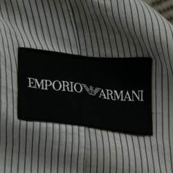 Pre Owned Emporio Armani Beige Checked Satin Silk Single Breasted Blazer M