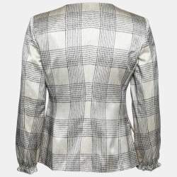 Pre Owned Emporio Armani Beige Checked Satin Silk Single Breasted Blazer M