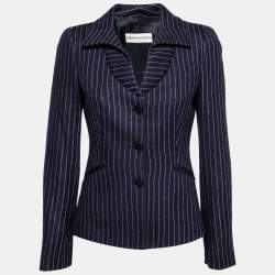 Pre Owned Emporio Armani Black & Purple Striped Wool Single Breasted Blazer S