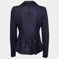 Pre Owned Emporio Armani Black & Purple Striped Wool Single Breasted Blazer S