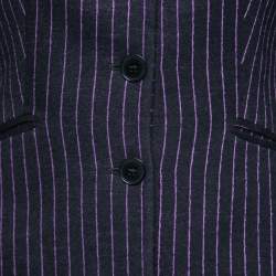 Pre Owned Emporio Armani Black & Purple Striped Wool Single Breasted Blazer S