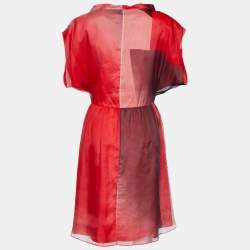 Pre Owned Emporio Armani Colorblock Silk Mock Neck Midi Dress L