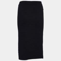 Pre Owned Emporio Armani Black Knit Midi Skirt M