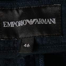 Pre Owned Emporio Armani Navy Blue Textured Crepe Trousers L